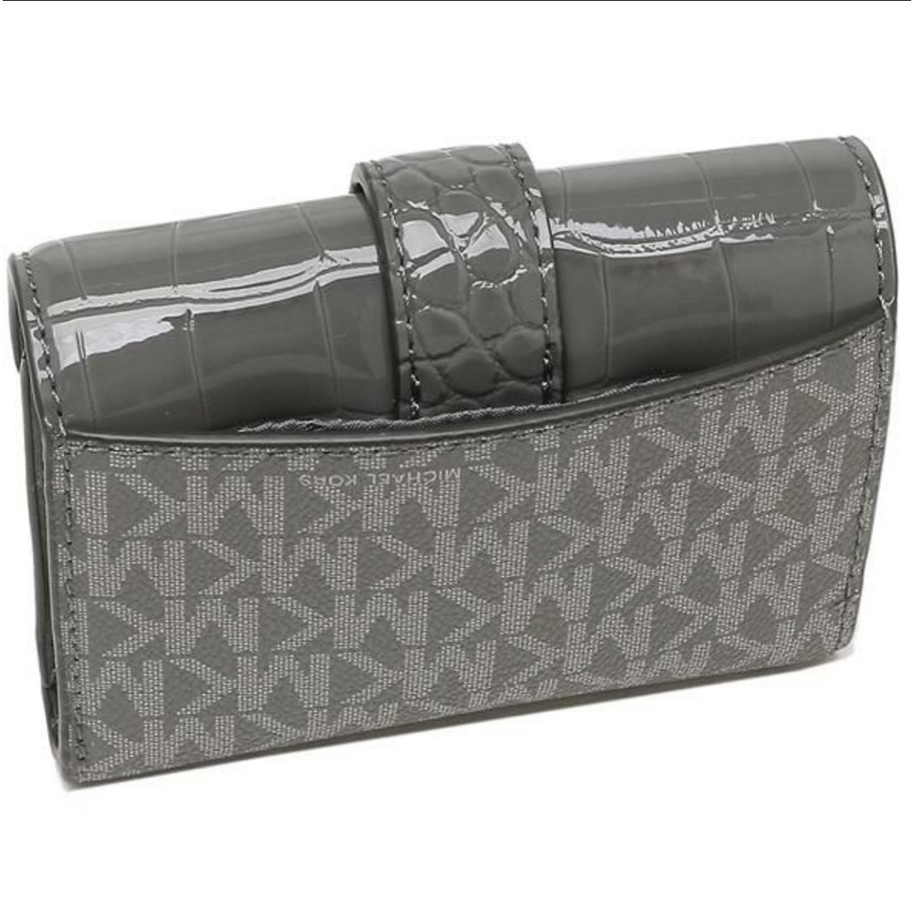 MICHAEL KORS CARMEN MEDIUM FLAP BIFOLD WALLET HEATHER GREY MULTI - Picture 8 of 14
